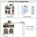 Kitchen Island On Wheels with 2 Glass Doors, Kitchen Cart with Extended Table and Power Outlets, Kitchen Island with Side Open Shelves