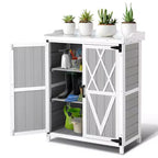Outdoor Storage Cabinet, Potting Bench - Waterproof Wooden Garden Work Station with Galvanized Tabletop, Adjustable Shelves for Backyard/Patio/Lawn