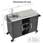 Outdoor Kitchen Island with Sink, Outdoor Bar Cart Sink Station with 4 Lockable Wheels