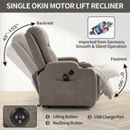 Power Lift Recliner Chair, Modern Single Motor Massage Sofa Chair with Lumbar Heating, USB Charging Port, Cup Holders