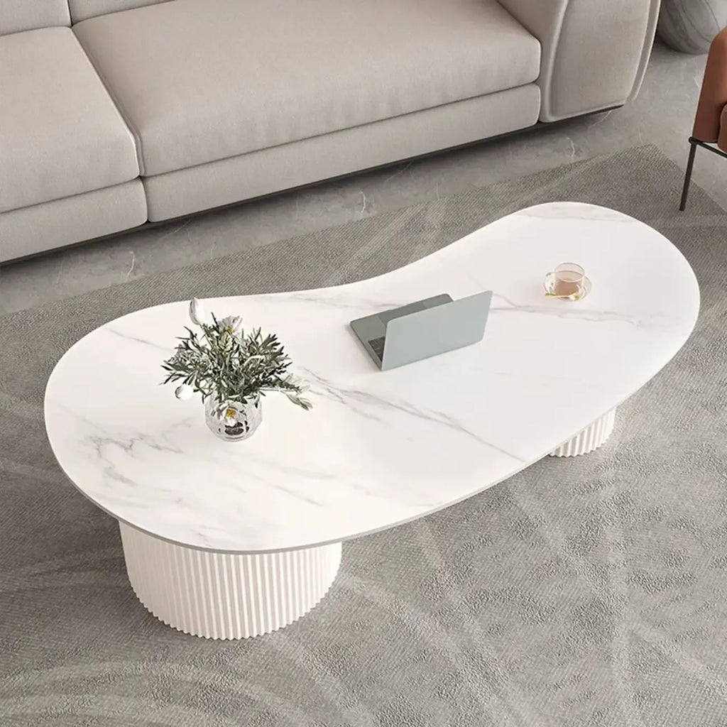 Minimalist Standard White Oval Coffee Table with 2 Drawers