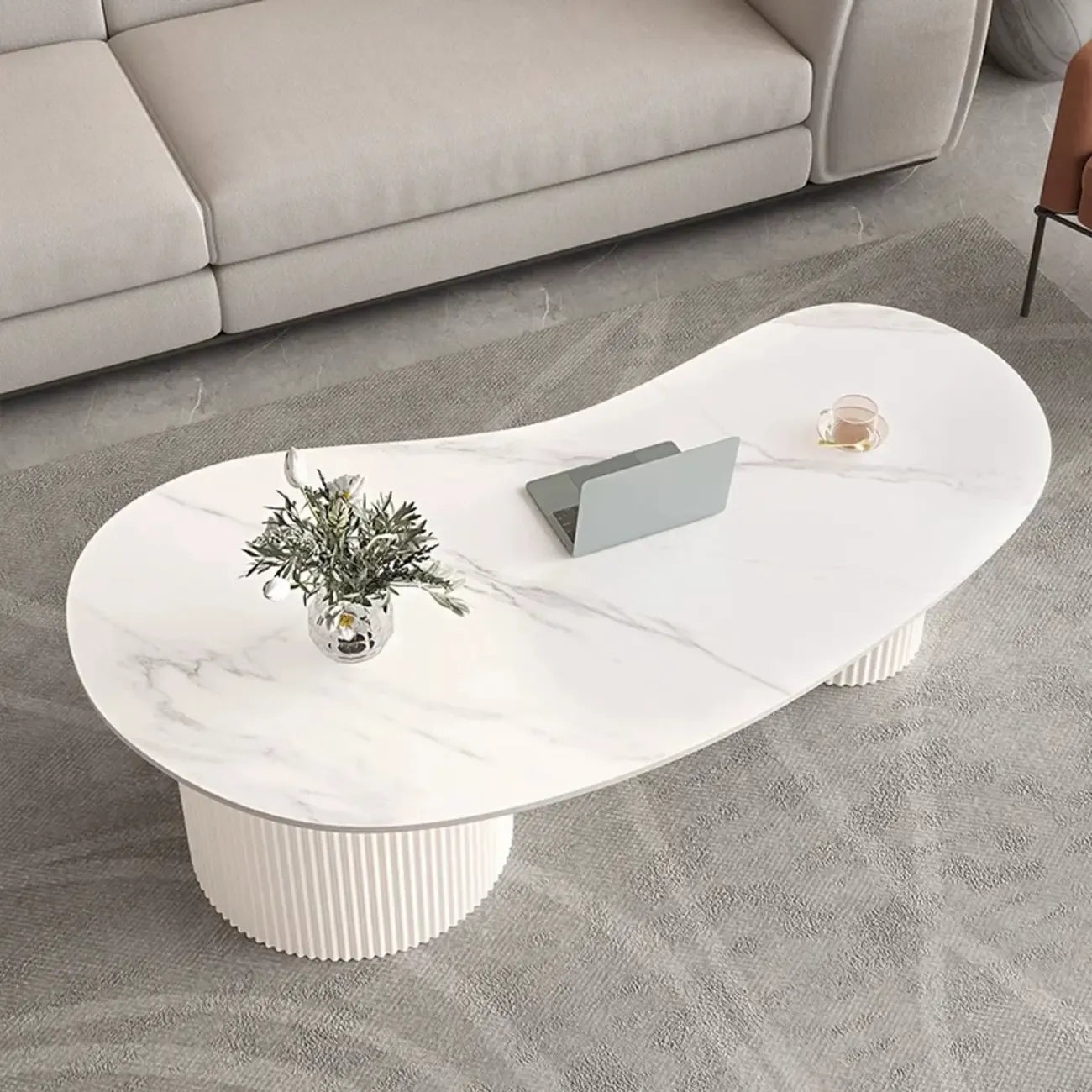 Minimalist Standard White Oval Coffee Table with 2 Drawers