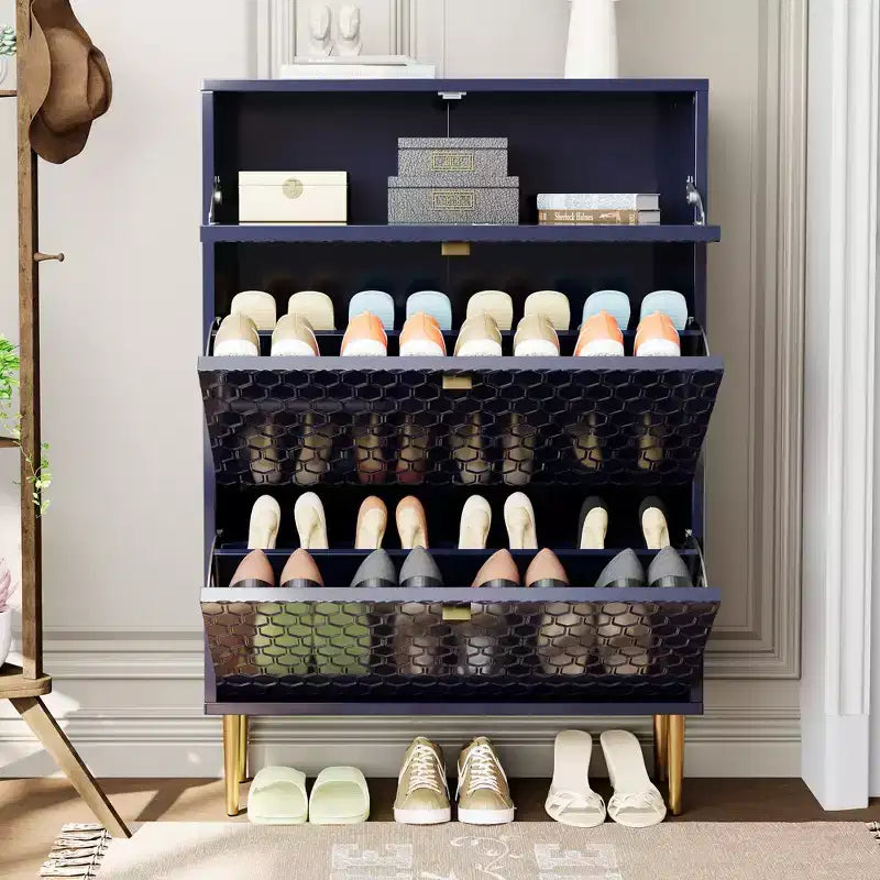 CLIHOME 24 Pair Entryway Shoe Storage Organizer Cabinet Flip Drawers Closet Shoe Rack Shelf Organizer