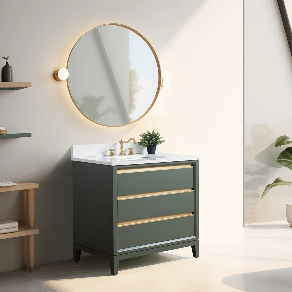 Vanity Art Bathroom Vanity with Ceramic Sink and Engineered Marble Top