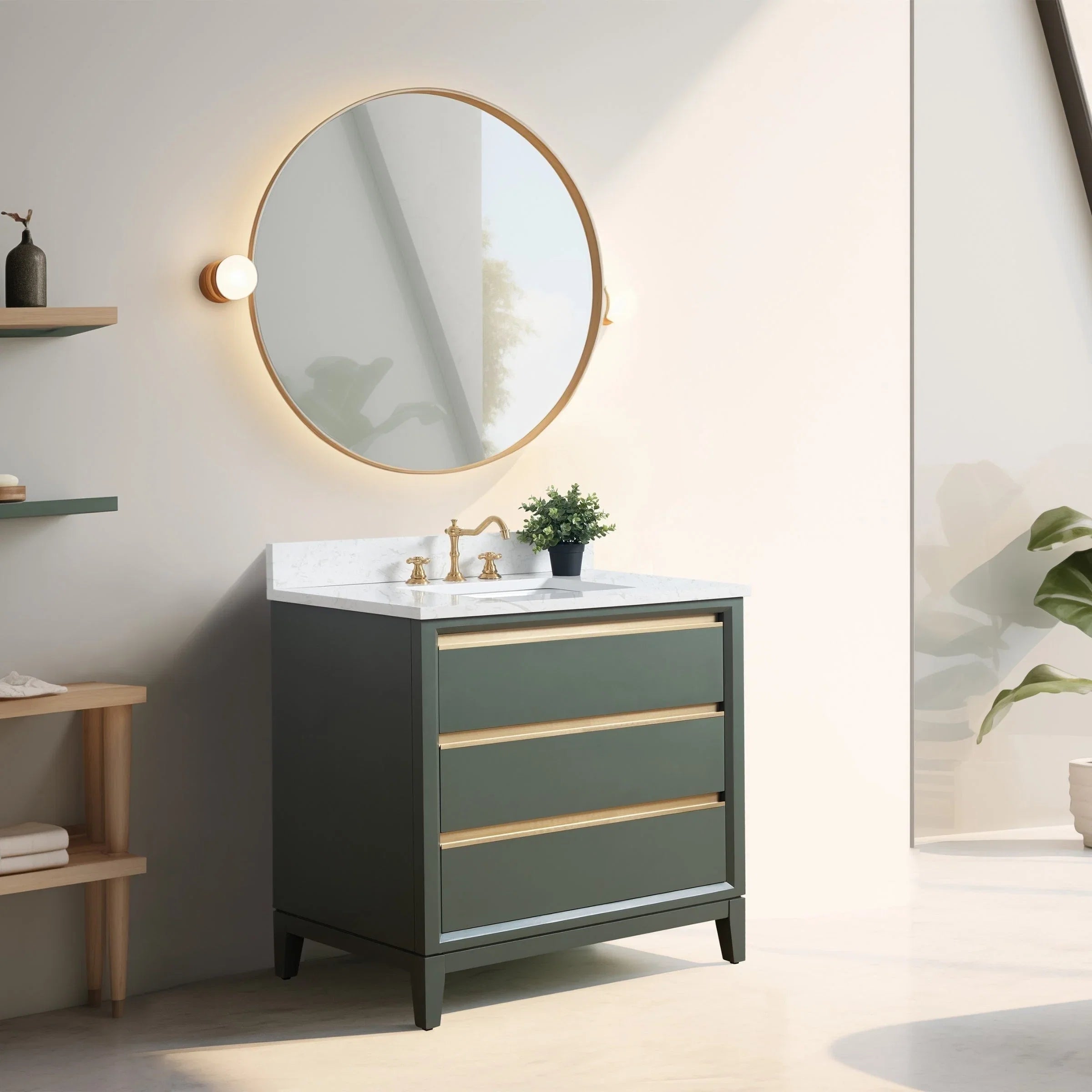 Vanity Art Bathroom Vanity with Ceramic Sink and Engineered Marble Top