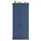 77H Freestanding Kitchen Pantry, Farmhouse Storage Cabinet with Adjustable Shelves, Door Shelves, Drawers & Wine Racks - ModernLuxe