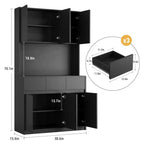 71 inch Kitchen Pantry Cabinet, Hutch Storage with Led Lights and Power Outlets, Buffet Cabinet with Microwave Stand, Adjustable Shelves