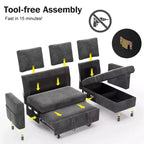 Dyonery 81 Sectional Sleeper Sofa, L-Shaped Pull Out Couch with Reversible Storage Chaise, USB, Reclining Backrest