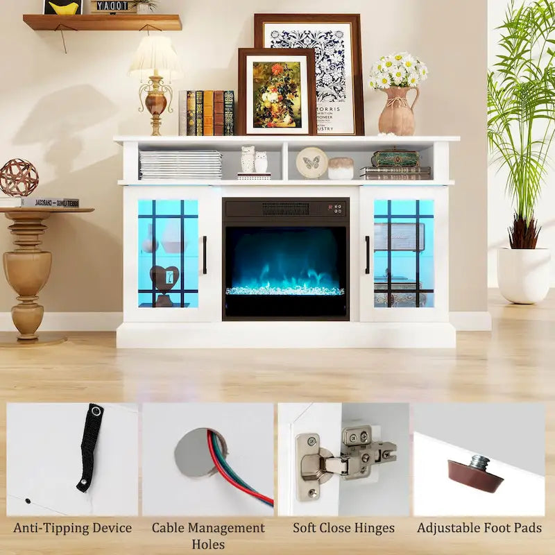 TV Stand with Electric Fireplace LED Lights Remote Controls