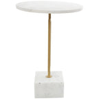 Marble Geometric Side End Accent Table with Gold Metal Rectangular Stand - White