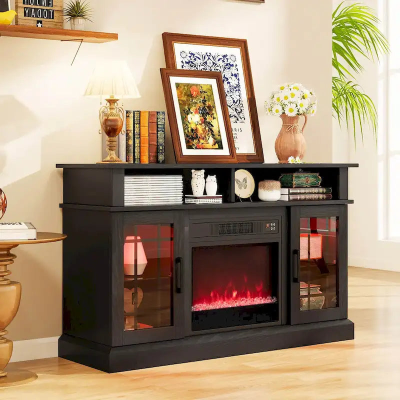TV Stand with Electric Fireplace LED Lights Remote Controls