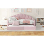 Full Size Upholstered Daybed with Shell Backrest and Trundle