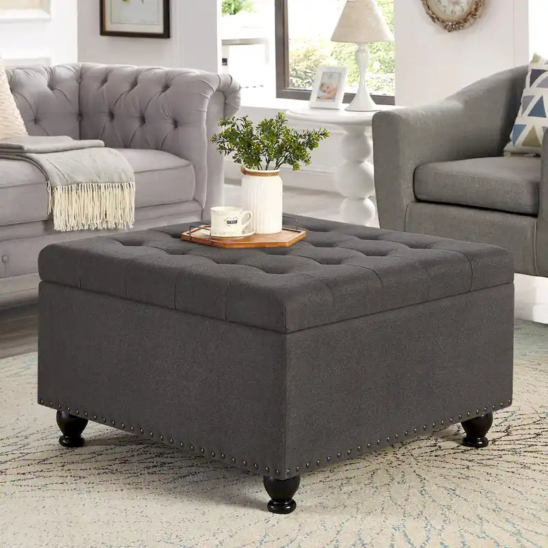 Large Square Storage Ottoman with Wooden Legs