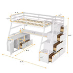 Twin Size Loft Bed with 7 Drawers, 2 Shelves, Cabinet and Desk for Kids and Teens