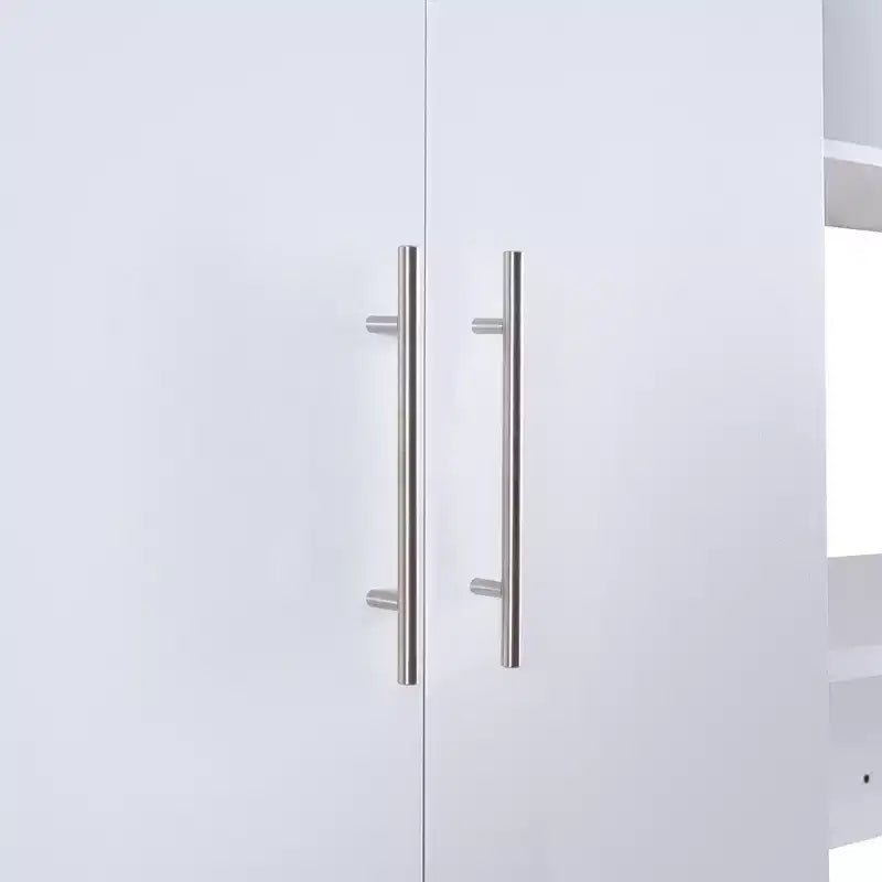 Twin Size Murphy Bed Wall Bed Frame, Wood Cabinet Bed with Built-in Wardrobe, Storage Drawers and Open Shelves, White -ModernLuxe