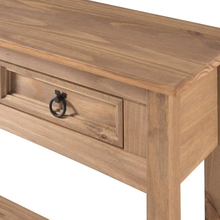 Rustic Solid Pine Console Hall Table, White Wash / Antique Brown / Gray Wash / Unpainted, 3 Drawers
