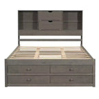 Queen Size Platform Bed with Storage Shelf and 8 Drawers, Easy Assembly