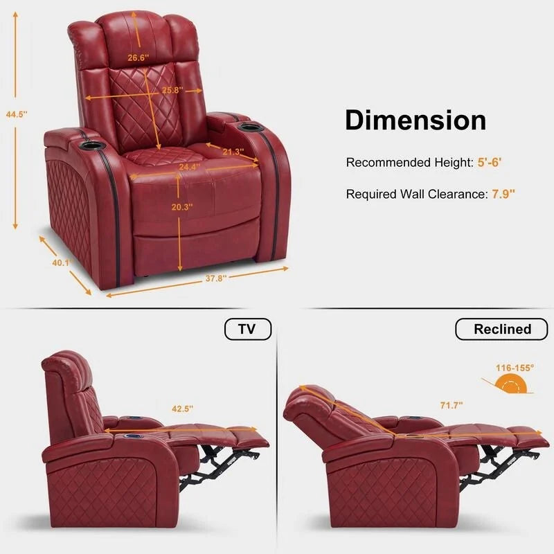 MCombo Power Recliner Chair with Adjustable Headrest, Dual Motor Home Theater Seating with USB Port, Breathable Leather HTS411