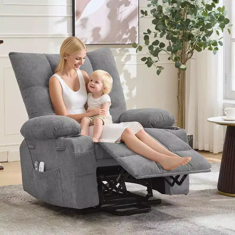 Power Lift Recliner Chair for Elderly with Massage and Heat, Oversized Massage & Heat Recliner with Soft Padded Upholstery, Side Pocket & Cup Holders