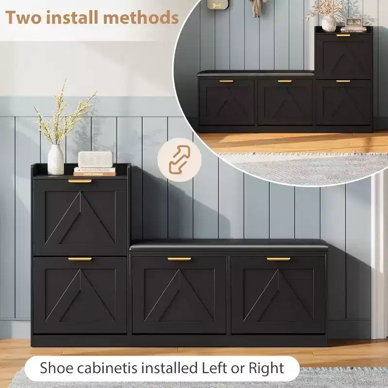 Shoe Storage Cabinet with Bench & 4 Flip Drawers - Narrow Entryway Organizer for 35-40 Pairs