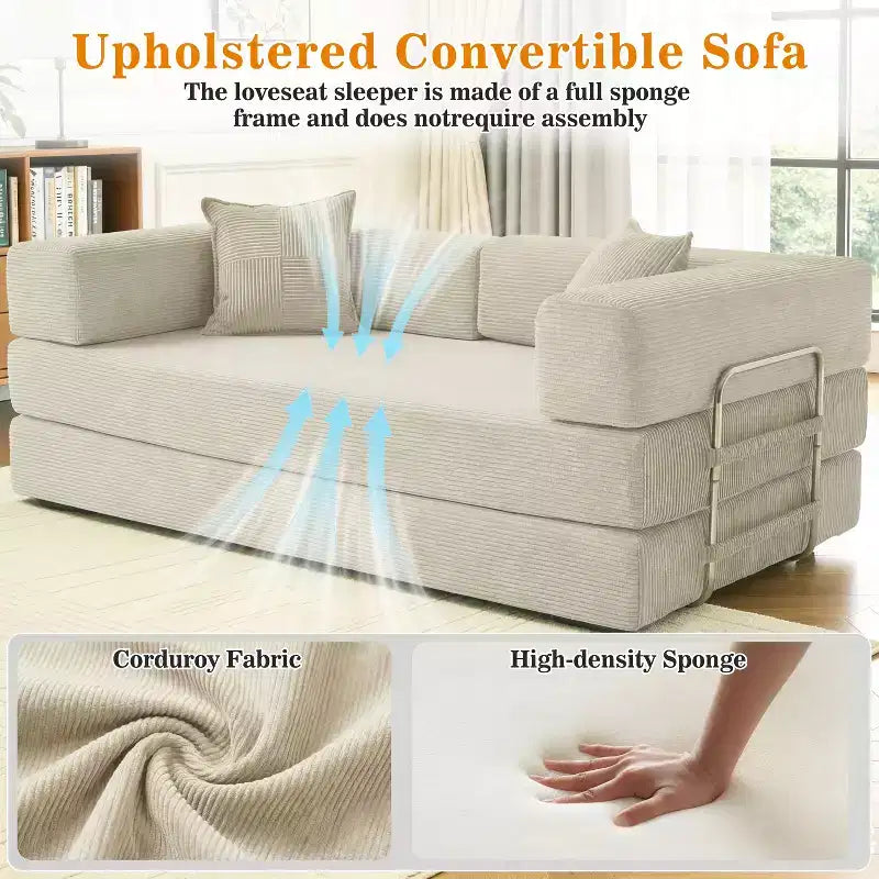 Dyonery 78Folding Sofa Bed Convertable Corduroy Couch King Size Floor Sleeper 4-in-1 DIY Combination Modular Sofa Fold Out Comfy sofa.