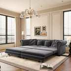 Whisen Velvet 3-in-1 King Size Pull-Out Sofa Bed & Convertible Sleeper Sofa with Movable Ottoman, Tufted Design