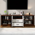 Meuble TV moderne blanc en bois avec rangement et gestion des câbles