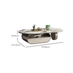 Contemporary Unique Marble Top Oval Coffee Table with Drawer