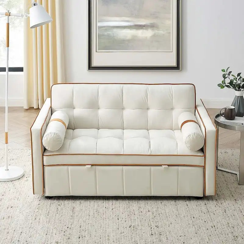 Velvet Multi-Functional Pull-Out Sofa Bed Adjustable Reclining Backrest With Pillows - N/A