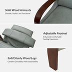 Alex Mid-century Modern Cigar Genuine Leather Manual Recliner with Wooden Curved Arms