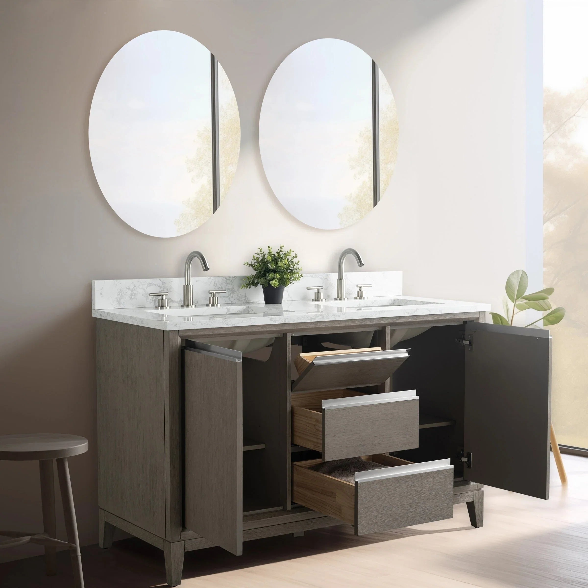 Vanity Art Bathroom Vanity with Ceramic Sink and Engineered Marble Top