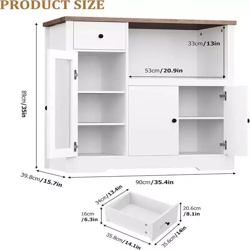 Kitchen Microwave Cabinets with Storage,with 3 Doors,1 Drawer and Adjustable Shelves, Pantry Storage Cabinet