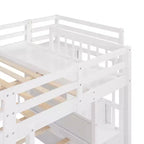 Whisen Full Over Twin & Twin Bunk Bed, Wood Triple Bunk Bed with Drawers and Guardrails