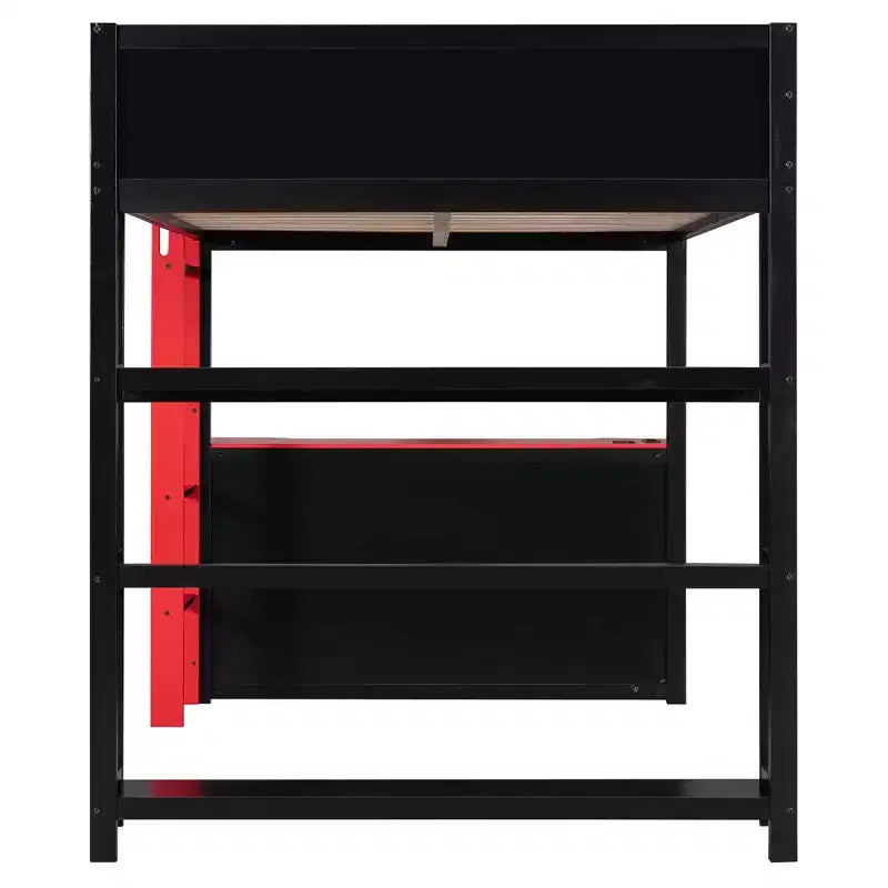 Luxystar Full Gaming Loft Bed with Desk, Storrage Shelves and Lights