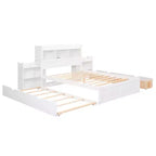 Full Storage Platform Bed with Trundle, Bookcase Headboard and Charging Station, Wooden Full Size Bed Frame with Shelves and Drawers
