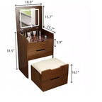 Okak 3-In-1 Vanity Table with Plip Top Mirror, Compact Vanity with Visible Glass Desktop and Cushioned Tool, Vanity Desk for Bedroom