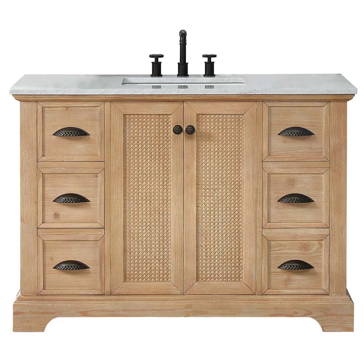 Meuble sous-vasque Hervas avec plateau en marbre naturel, sans miroir