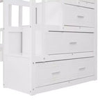 Whisen Full Over Twin & Twin Bunk Bed, Wood Triple Bunk Bed with Drawers and Guardrails