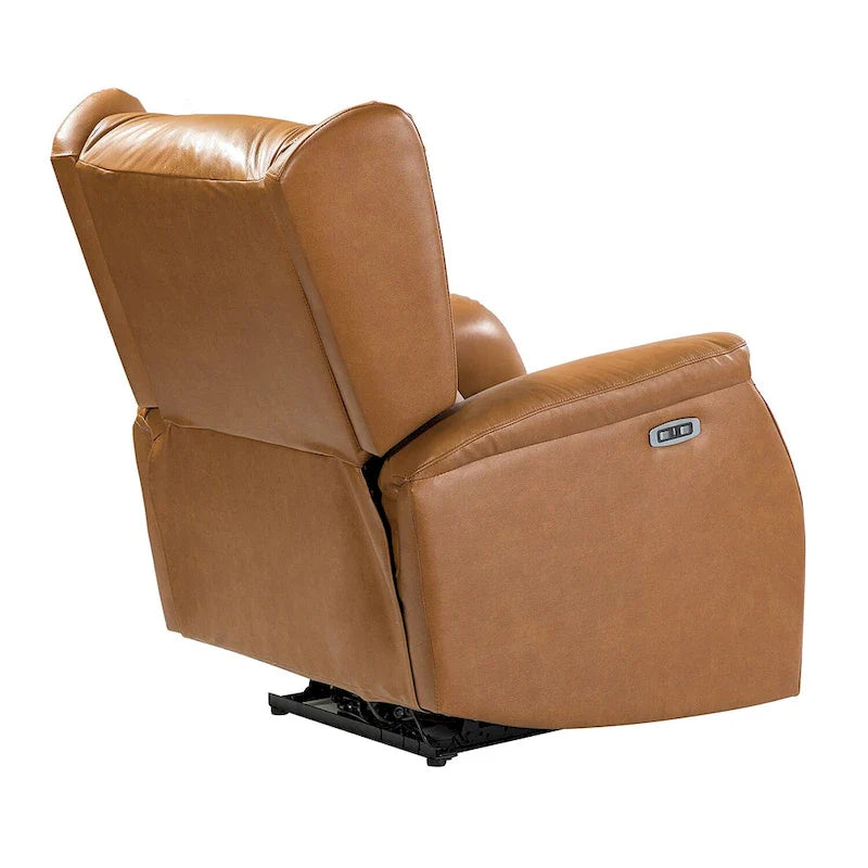 Genuine Leather Power Recliner with USB Port – Wingback Nailhead Set of 2