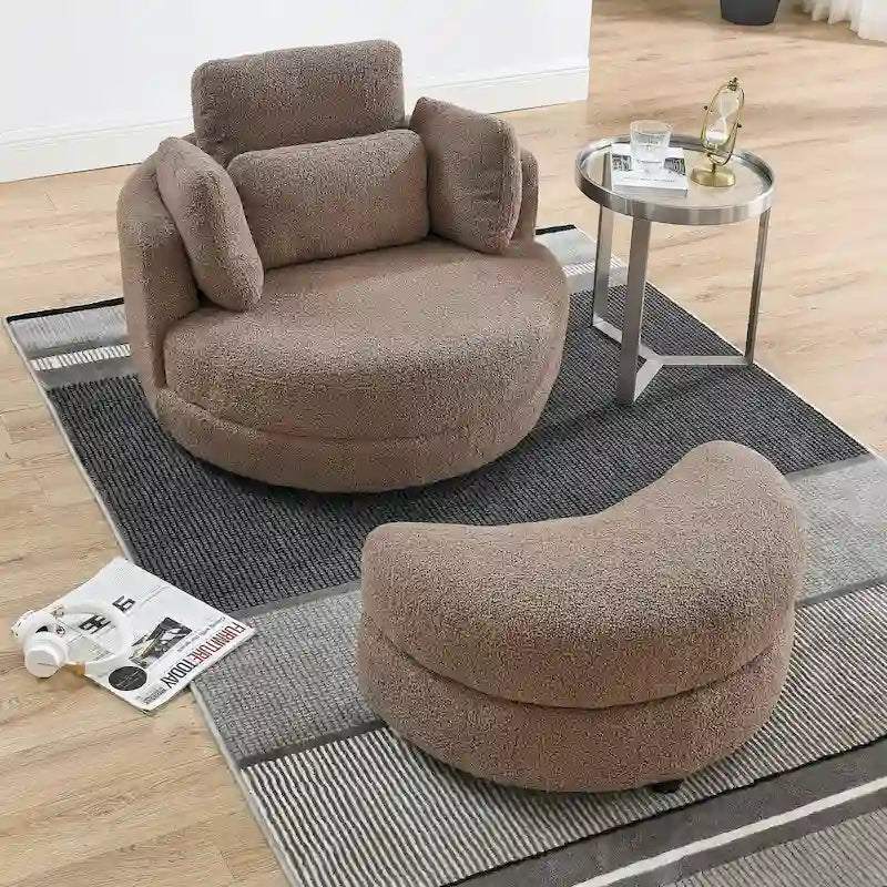 Oversized Swivel Cuddle Barrel Chair with moon storage ottoman
