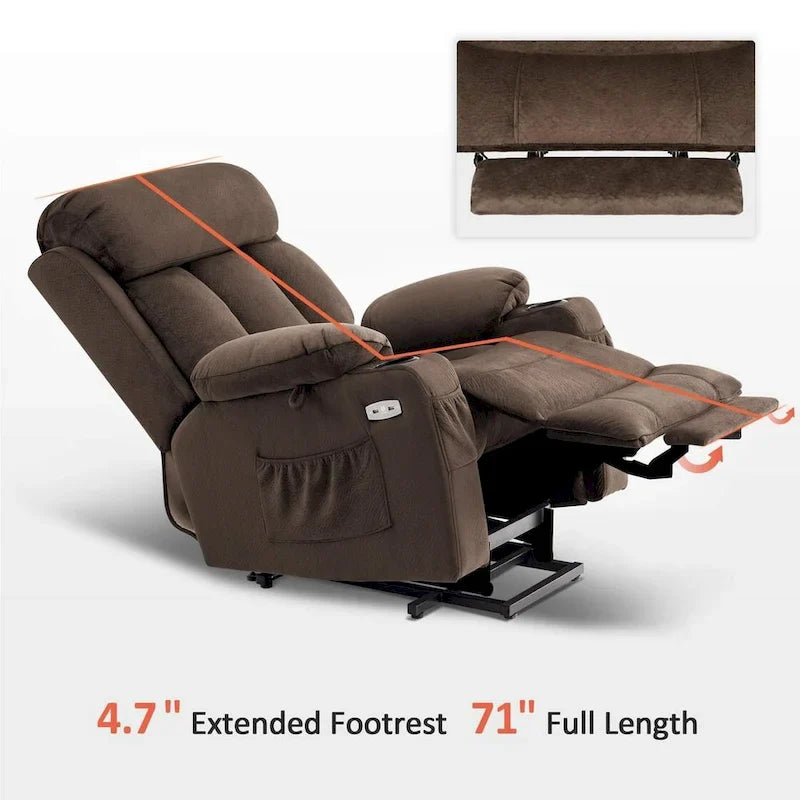 MCombo Large Power Lift Recliner with Extended Footrest for Big and Tall Elderly People, Hand Remote, Cup Holders, Fabric 7426