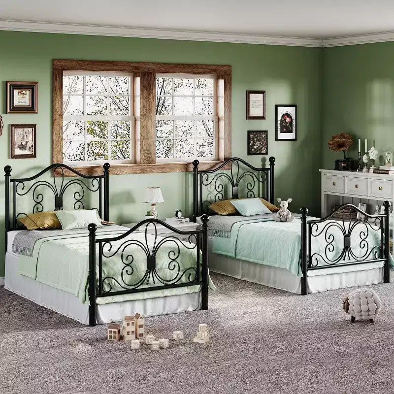 Kids Metal Bed Frame with Butterfly Headboard and Footboard, No Box Spring Needed