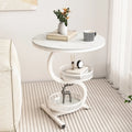 White Stone 3-Tier S-Shaped Sofa Side Table with Storage