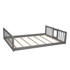 Full Over Full Triple Bunk Bed with Convertible Ladder and Slide, Triple Bed with Guardrails, White/Gray/Espresso - ModernLuxe