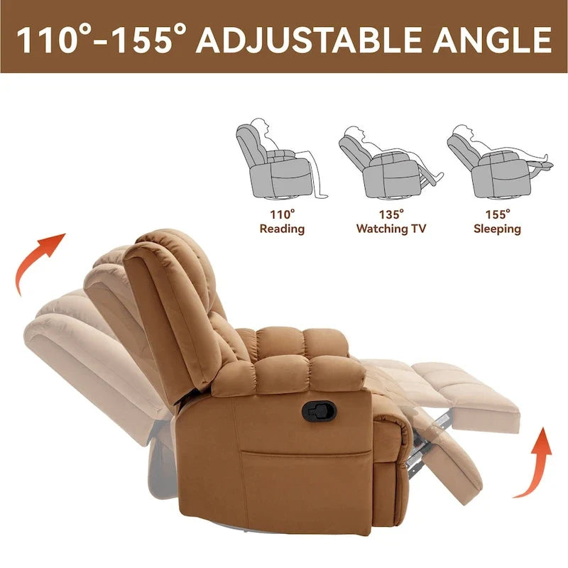 Green Oversized Manual Recliner with Swivel, Rocking, and Fabric Upholstery