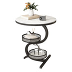 White Stone 3-Tier S-Shaped Sofa Side Table with Storage