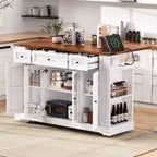 Kitchen Cart with Tempered Glass Doors, Side Racks, Power Outlet, and Drop Leaf