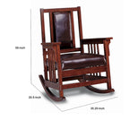 Fauteuil à bascule de style Mission, assise et dossier en cuir, tabac et marron foncé