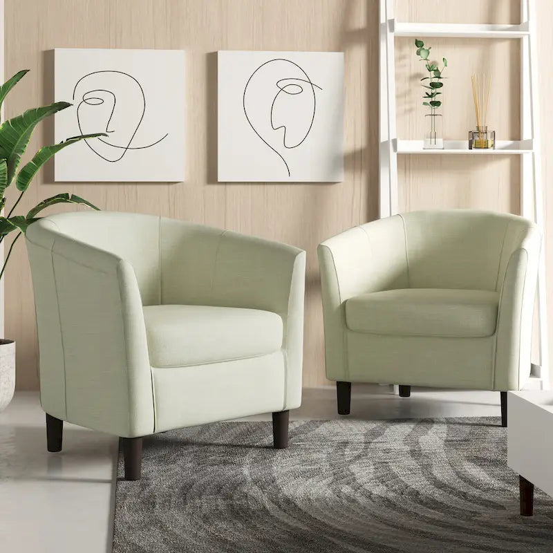 Set di 2 Poltrone Club con Braccioli in Lino a Botte Moderne