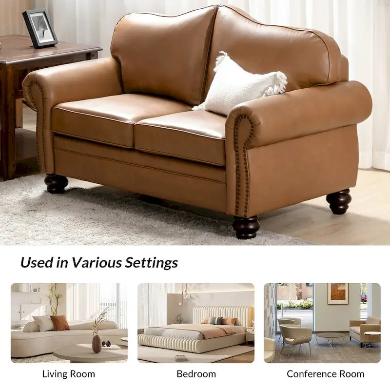 Transitional Genuine Leather Sofa With Tufted Back
